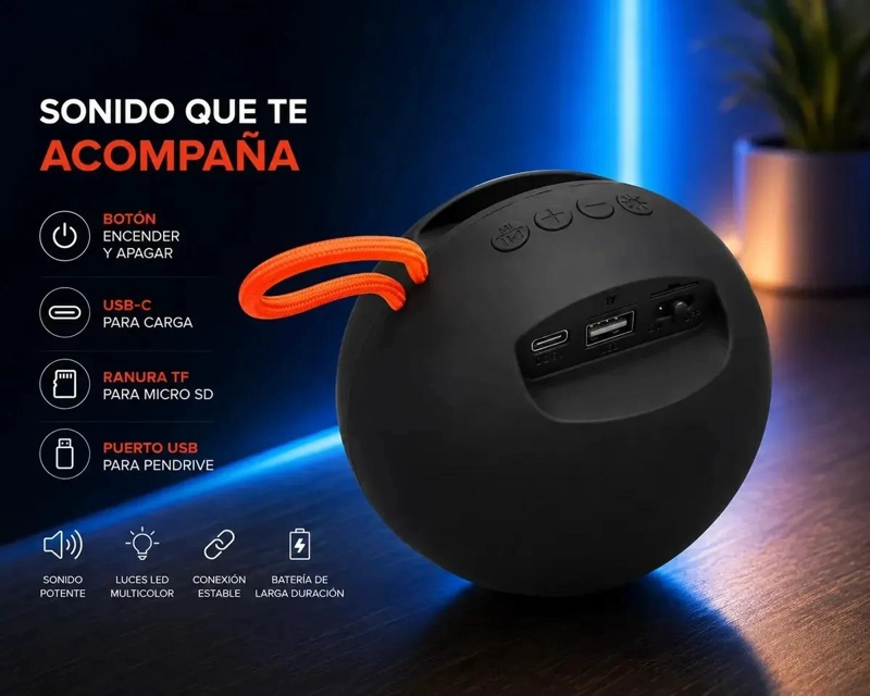 PARLANTE BLUETOOTH V16 8W CON LUZ LED Y SOPORTE PARA CELULAR - 4