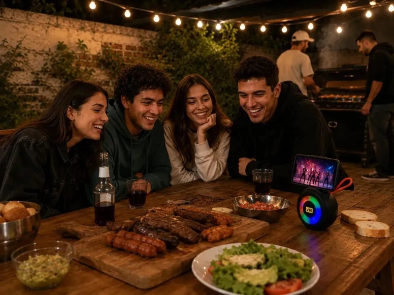 PARLANTE BLUETOOTH V16 8W CON LUZ LED Y SOPORTE PARA CELULAR - 7