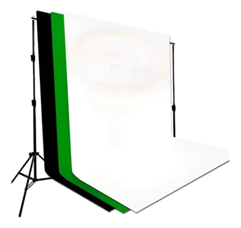 KIT DE PORTA TELON 2X3M CON TELAS BLANCA, NEGRA Y VERDE - 1