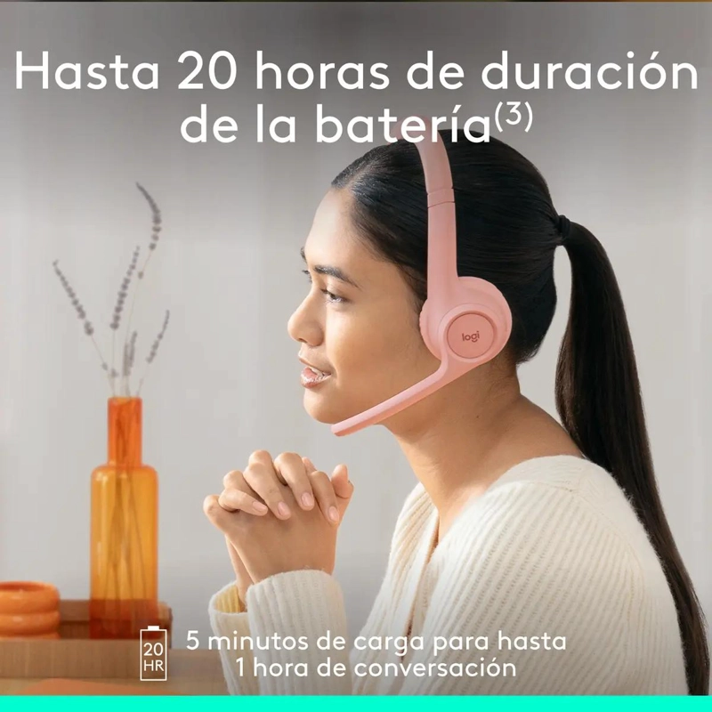 AURICULARES INALAMBRICOS CON MICROFONO ROSA PARA TRABAJO Y OCIO - 5