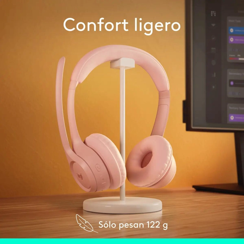 AURICULARES INALAMBRICOS CON MICROFONO ROSA PARA TRABAJO Y OCIO - 7
