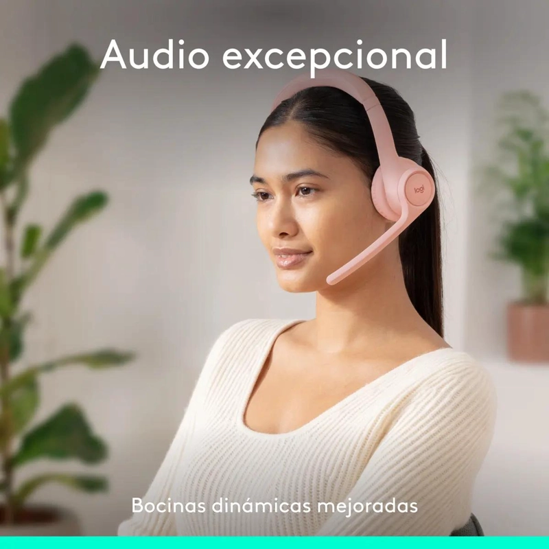 AURICULARES INALAMBRICOS CON MICROFONO ROSA PARA TRABAJO Y OCIO - 3