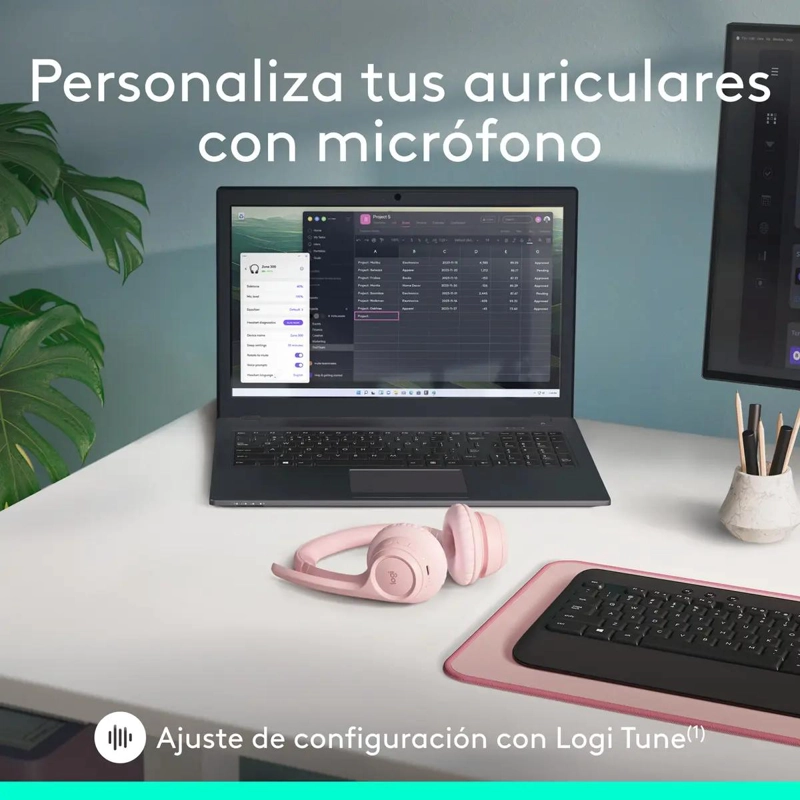 AURICULARES INALAMBRICOS CON MICROFONO ROSA PARA TRABAJO Y OCIO - 8