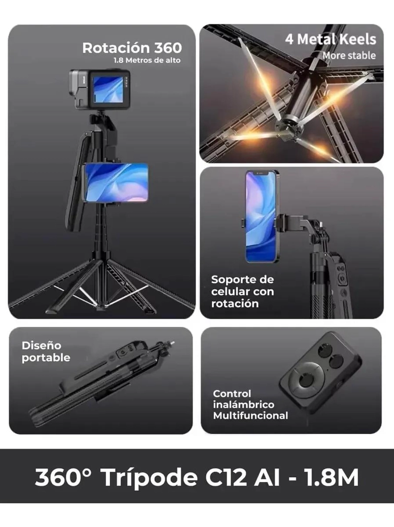 TRIPODE INTELIGENTE CON SEGUIMIENTO AUTOMATICO 360° DE 1.8M - 2