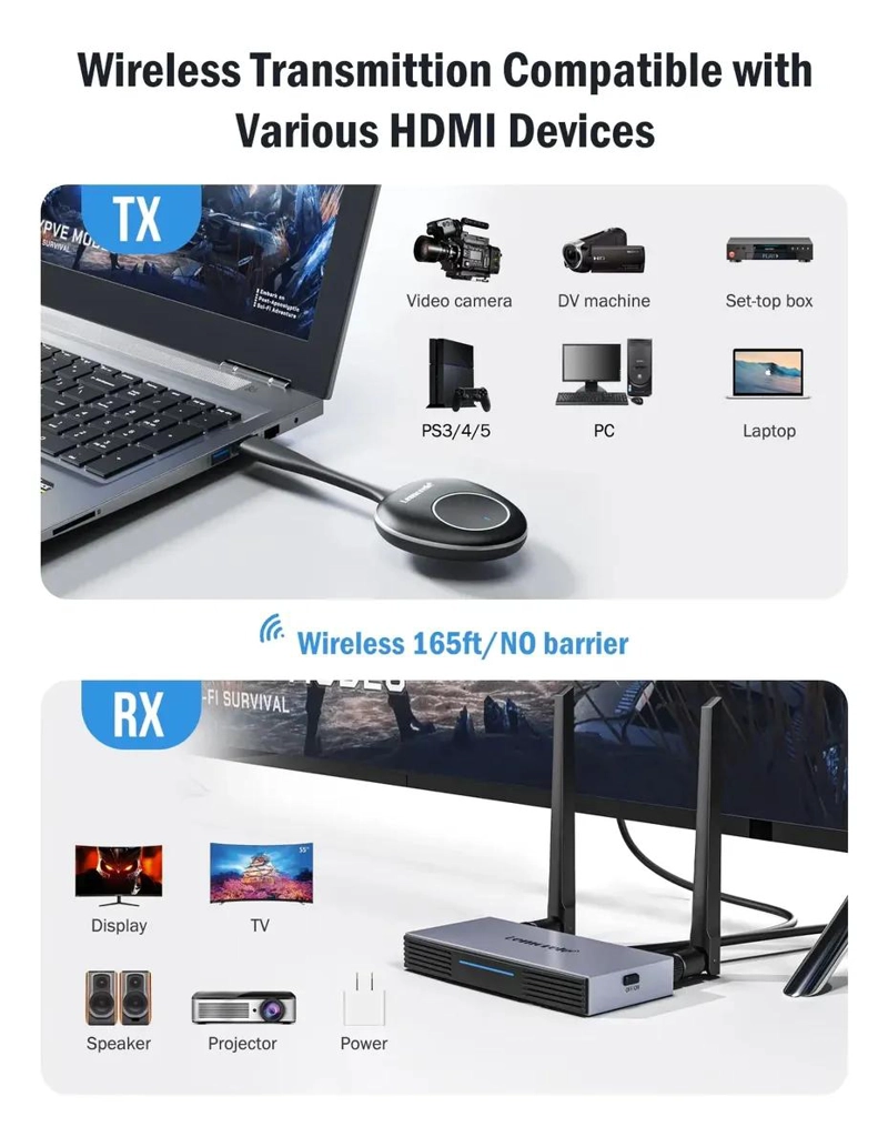 KIT INALAMBRICO TRANSMISOR Y RECEPTOR HD 50M PARA AUDIO Y VIDEO - 5
