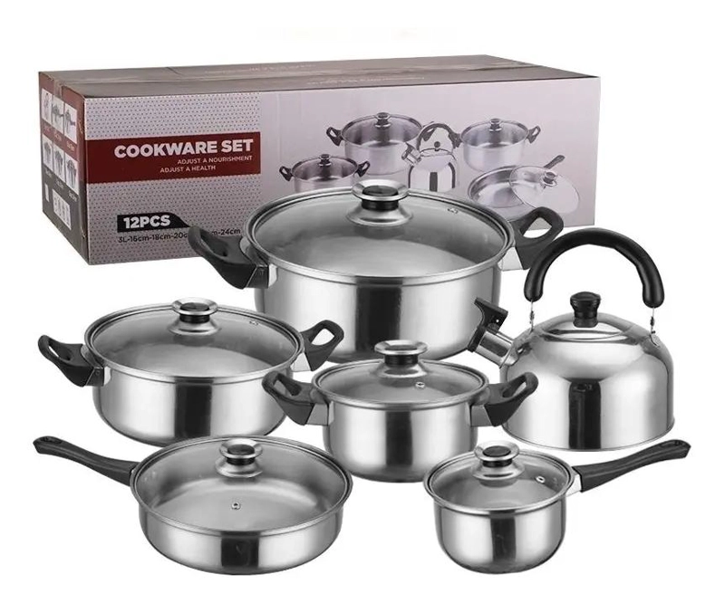 JUEGO DE OLLAS DE ACERO INOXIDABLE 12 PIEZAS PARA COCINA - 1