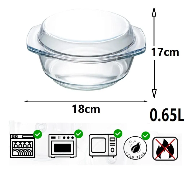 CACEROLA REDONDA DE VIDRIO 0.65L CON TAPA PARA HORNO - 7