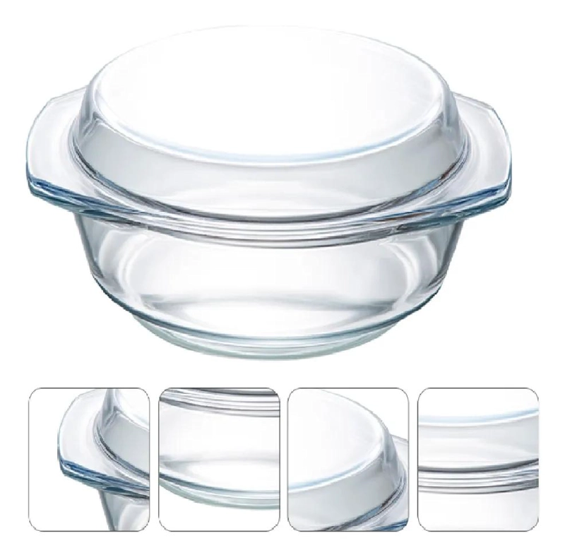 CACEROLA REDONDA DE VIDRIO 0.65L CON TAPA PARA HORNO - 8