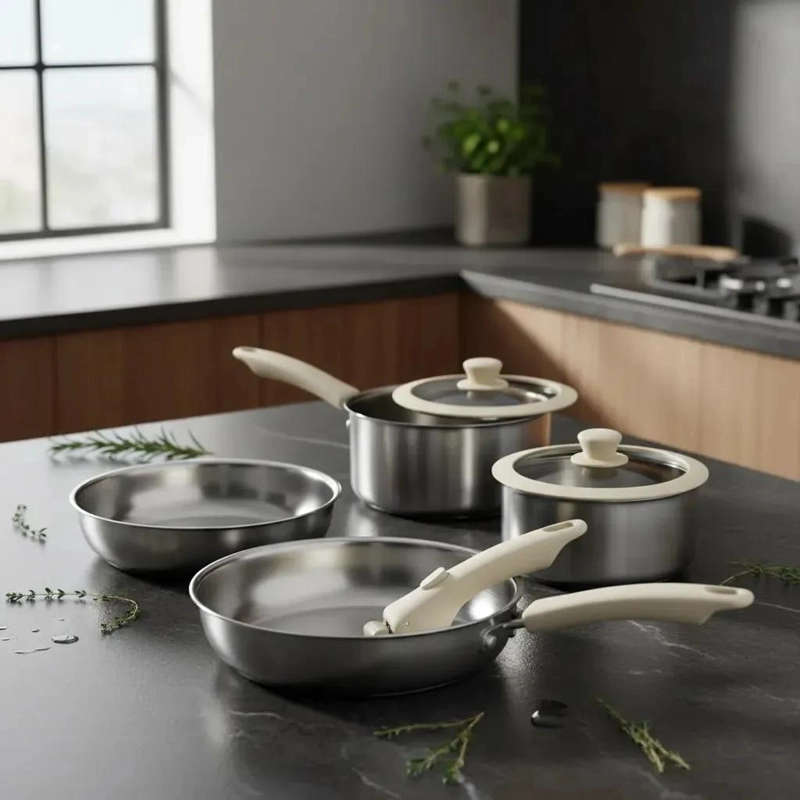 JUEGO DE COCINA 5 PIEZAS ACERO INOXIDABLE COMPATIBLE CON INDUCCION - 1