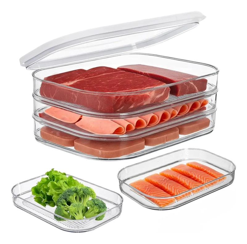 CAJA DE ALMACENAMIENTO PORTATIL CON 3 NIVELES PARA REFRIGERADOR - 1