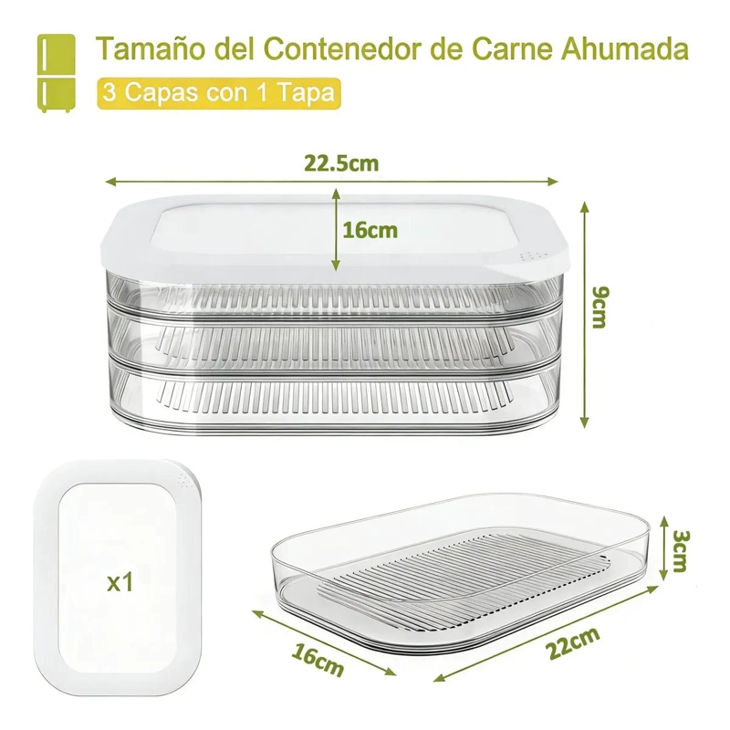 CAJA DE ALMACENAMIENTO PORTATIL CON 3 NIVELES PARA REFRIGERADOR - 2