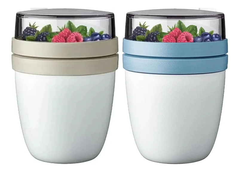 PACK DE 2 VASOS DE YOGURT CON CUCHARA Y COMPARTIMENTO 650ML - 1