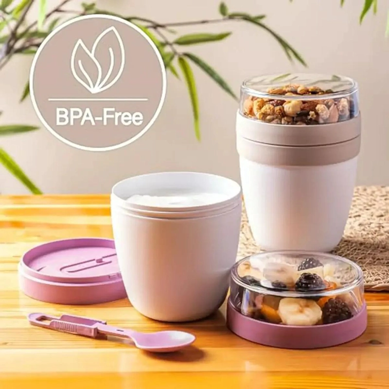 PACK DE 2 VASOS DE YOGURT CON CUCHARA Y COMPARTIMENTO 650ML - 3