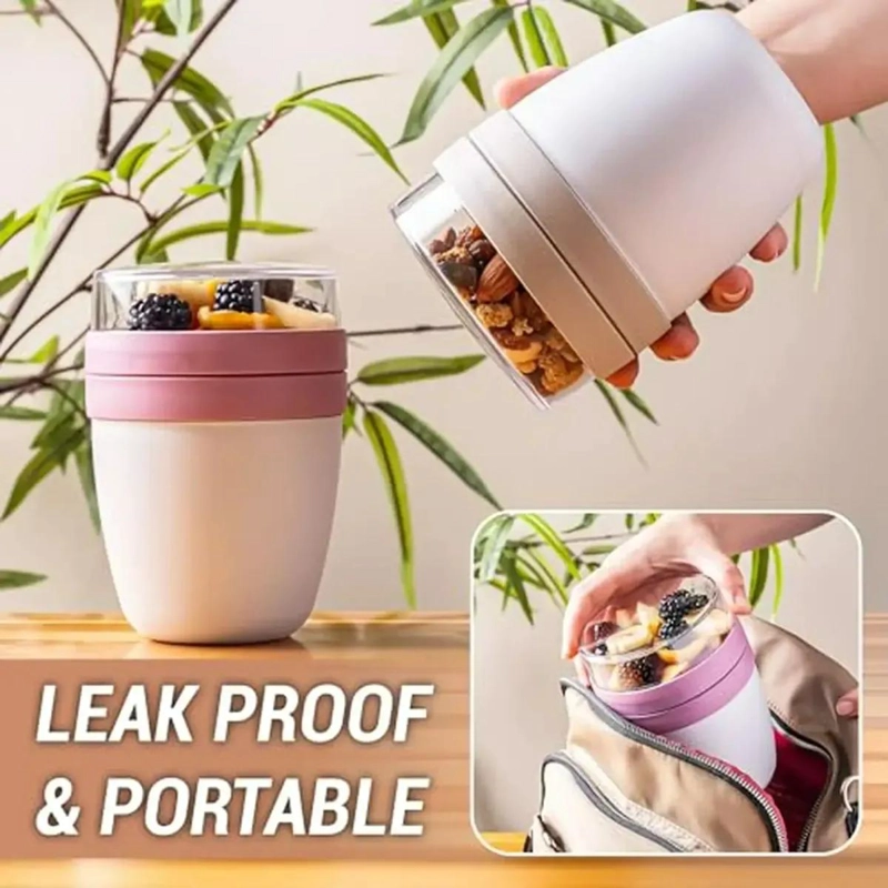 PACK DE 2 VASOS DE YOGURT CON CUCHARA Y COMPARTIMENTO 650ML - 4