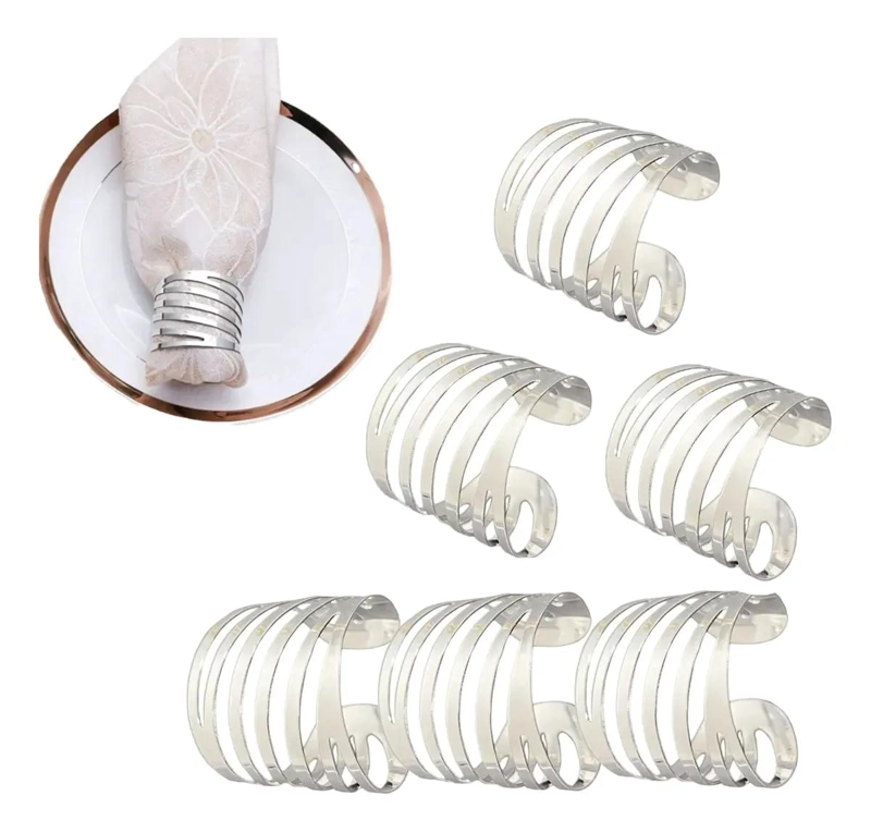 SET DE 6 ANILLOS PARA SERVILLETAS DE METAL PLATEADO - 1