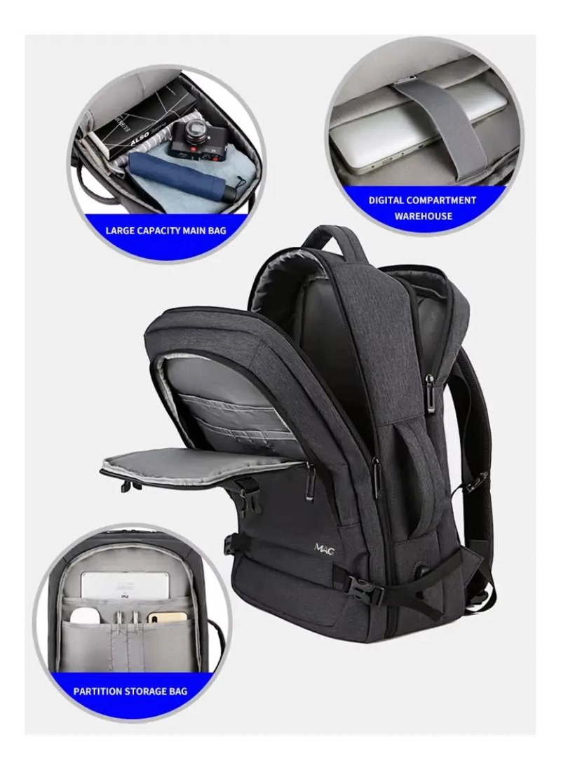 MOCHILA IMPERMEABLE CON CARGA USB PARA LAPTOP DE 15,6 PULGADAS - 4