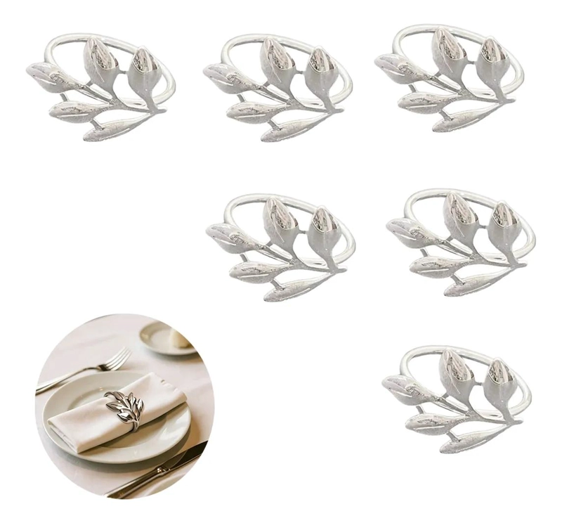 SET DE 6 ANILLOS SERVILLETEROS DE METAL CON DISEÑO NATURAL - 1