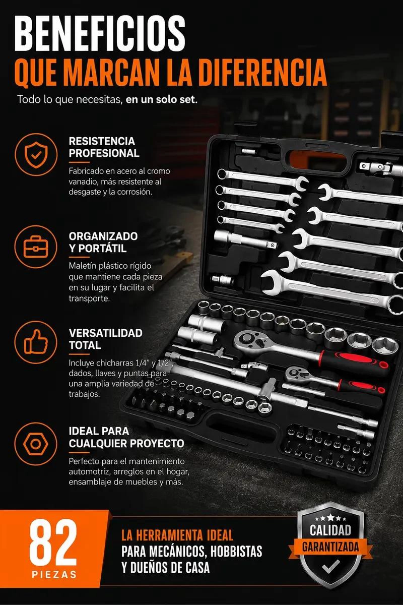 KIT COMPLETO DE HERRAMIENTAS Y DADOS DE 82 PIEZAS - 4