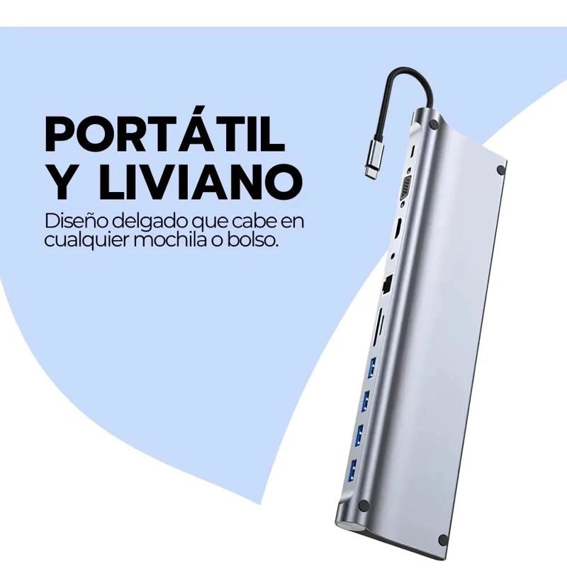 HUB USB TIPO C 11 EN 1 CON HDMI Y RJ45 PARA CONEXIONES MULTIPLES - 10