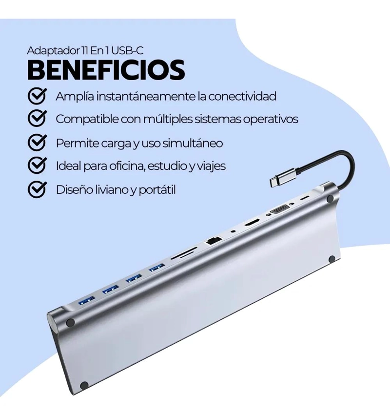 HUB USB TIPO C 11 EN 1 CON HDMI Y RJ45 PARA CONEXIONES MULTIPLES - 3