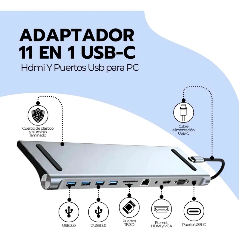 HUB USB TIPO C 11 EN 1 CON HDMI Y RJ45 PARA CONEXIONES MULTIPLES - 4