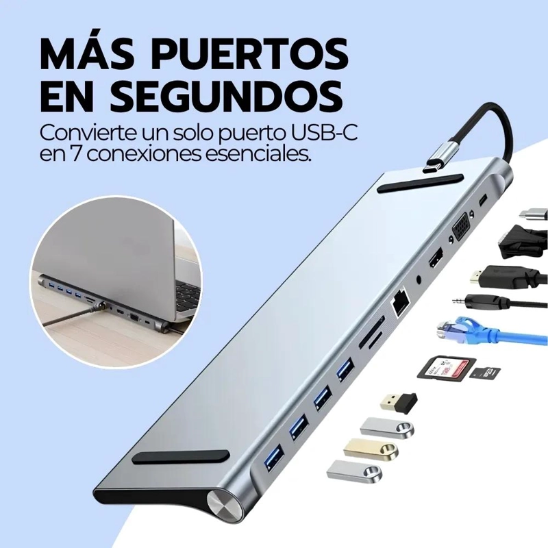 HUB USB TIPO C 11 EN 1 CON HDMI Y RJ45 PARA CONEXIONES MULTIPLES - 5