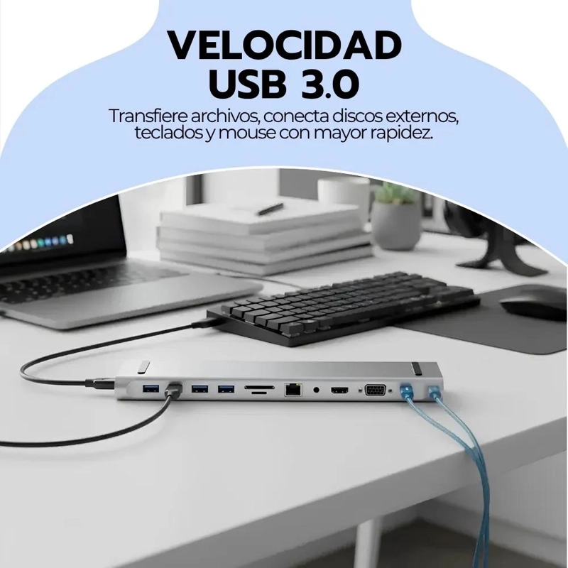 HUB USB TIPO C 11 EN 1 CON HDMI Y RJ45 PARA CONEXIONES MULTIPLES - 8
