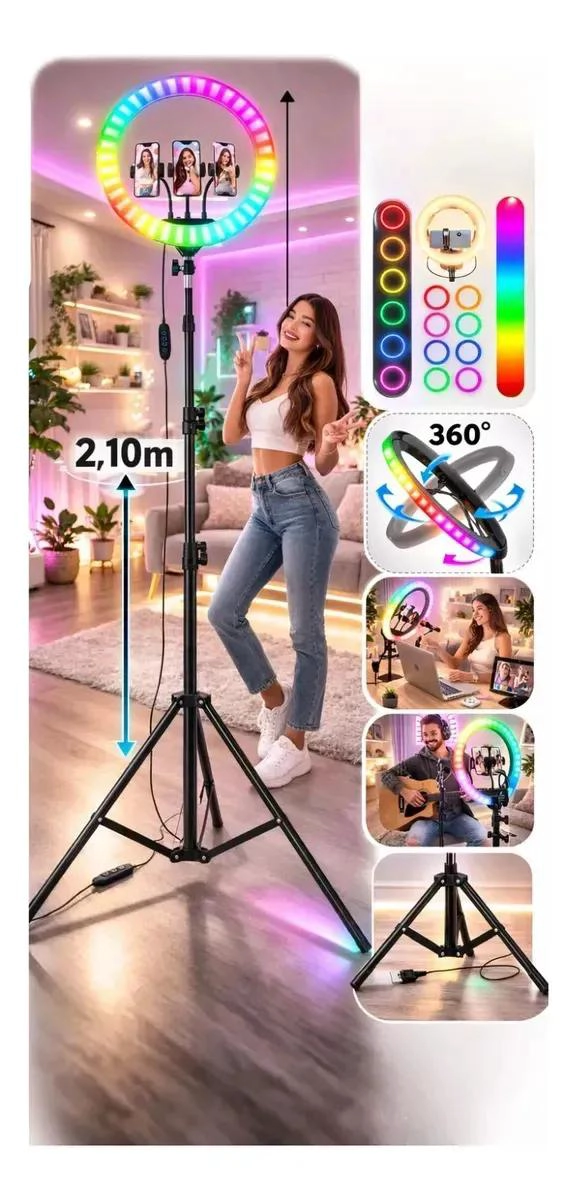ARO LUZ LED MULTICOLOR 56 CM CON CONTROL Y TRIPODE AJUSTABLE - 1