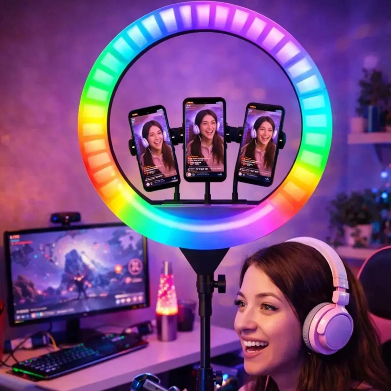 ARO LUZ LED MULTICOLOR 56 CM CON CONTROL Y TRIPODE AJUSTABLE - 7