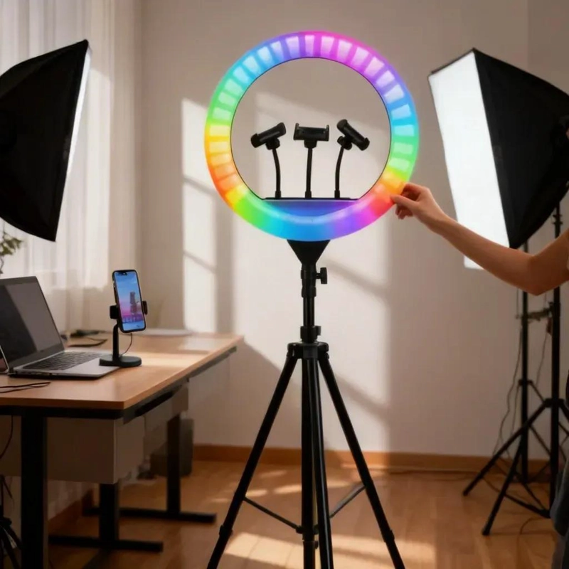 ARO LUZ LED MULTICOLOR 56 CM CON CONTROL Y TRIPODE AJUSTABLE - 9