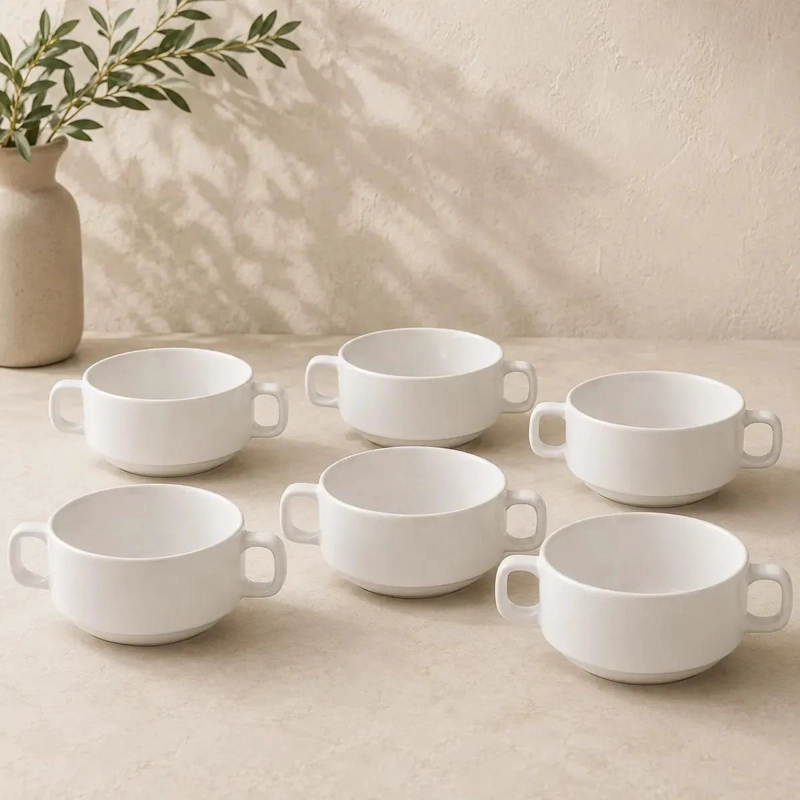 PACK DE 6 TAZAS DE CERAMICA PARA SOPAS Y CONSOME - 1