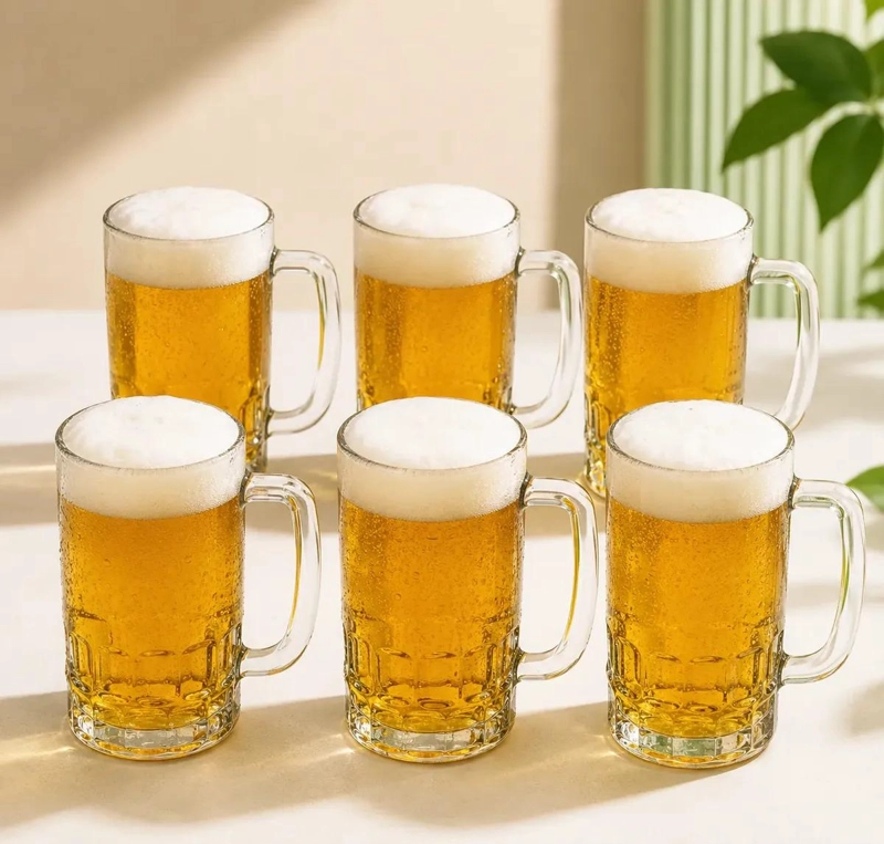 PACK DE 6 VASOS DE VIDRIO PARA CERVEZA Y BEBIDAS FRIAS - 1