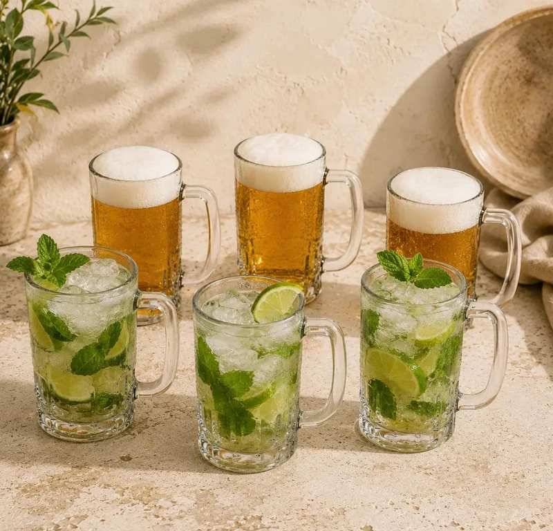 PACK DE 6 VASOS DE VIDRIO PARA CERVEZA Y BEBIDAS FRIAS - 3