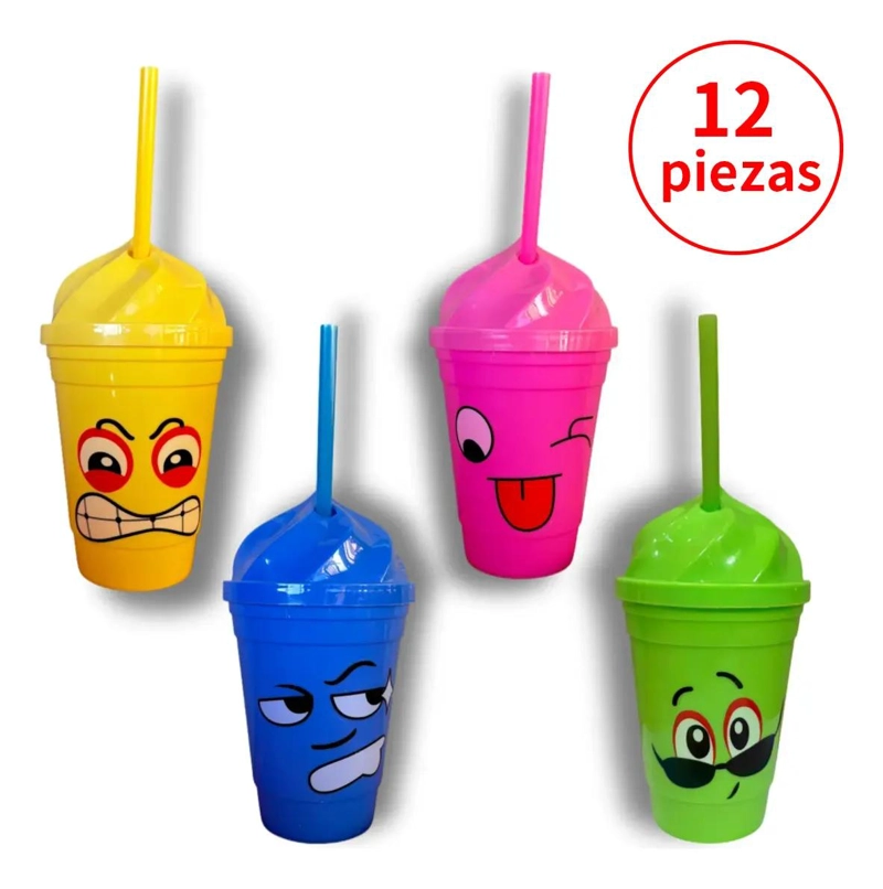 JUEGO DE 12 VASOS DE PAJA MULTICOLOR CON TAPA Y BOMBILLA - 2