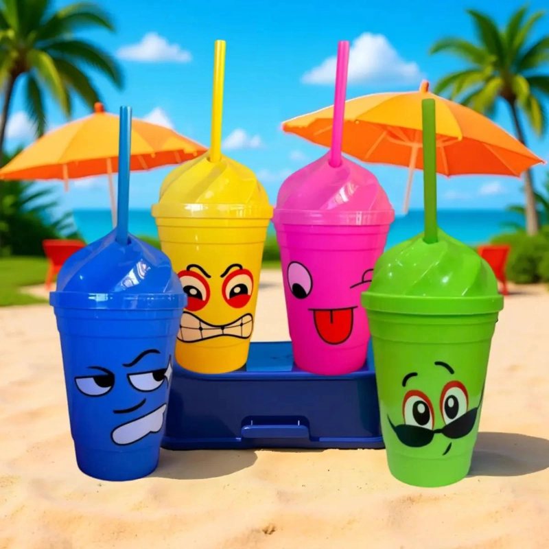 JUEGO DE 12 VASOS DE PAJA MULTICOLOR CON TAPA Y BOMBILLA - 5