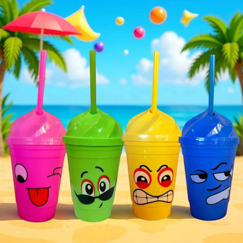 JUEGO DE 12 VASOS DE PAJA MULTICOLOR CON TAPA Y BOMBILLA - 6