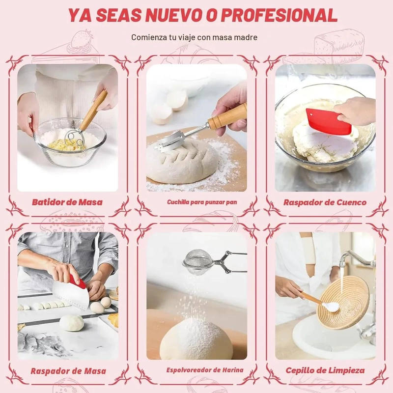 KIT COMPLETO PARA HORNEAR PAN DE MASA MADRE CON CESTAS Y HERRAMIENTAS - 5