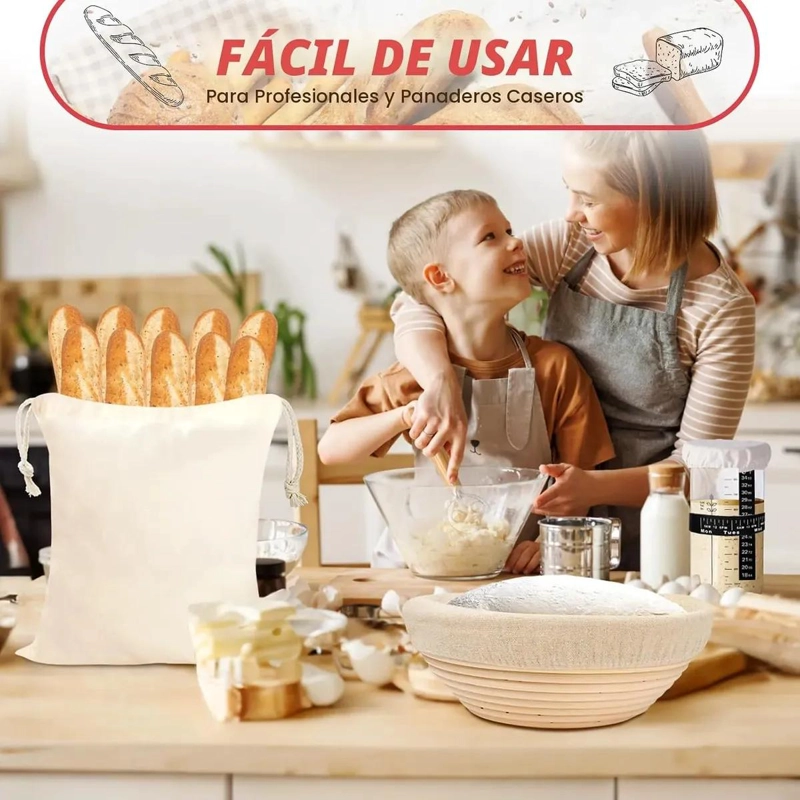 KIT COMPLETO PARA HORNEAR PAN DE MASA MADRE CON CESTAS Y HERRAMIENTAS - 7