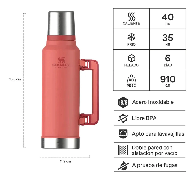 TERMO CLASSIC HOT CORAL 1.4 LITROS COLOR ROJO IDEAL PARA BEBIDAS CALIENTES - 2