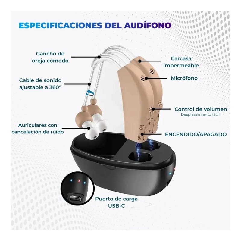 AUDIFONOS RECARGABLES PARA PERSONAS MAYORES CON ESTUCHE - 6