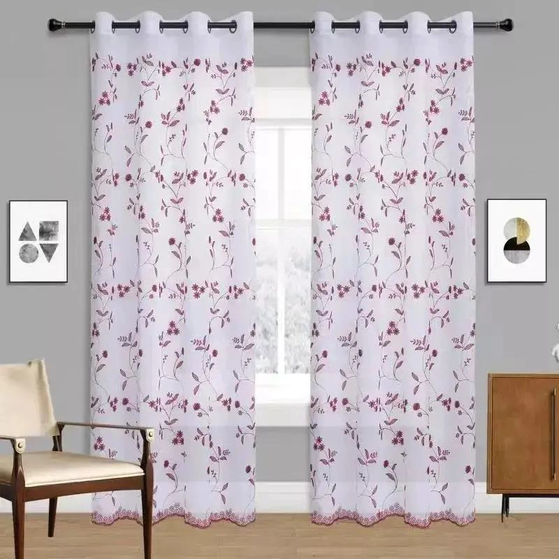 CORTINAS SEMITRANSPARENTES DE LINO BORDADO 140X220CM COLOR CAFE - 3