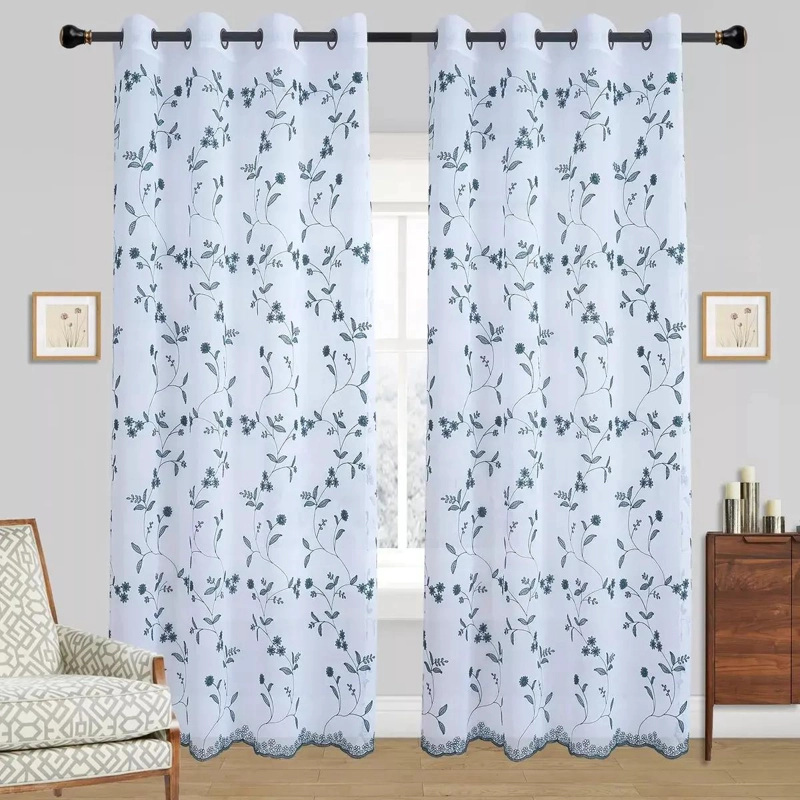 SET DE CORTINAS SEMITRANSPARENTES DE LINO BORDADO 140X220 CM - 2