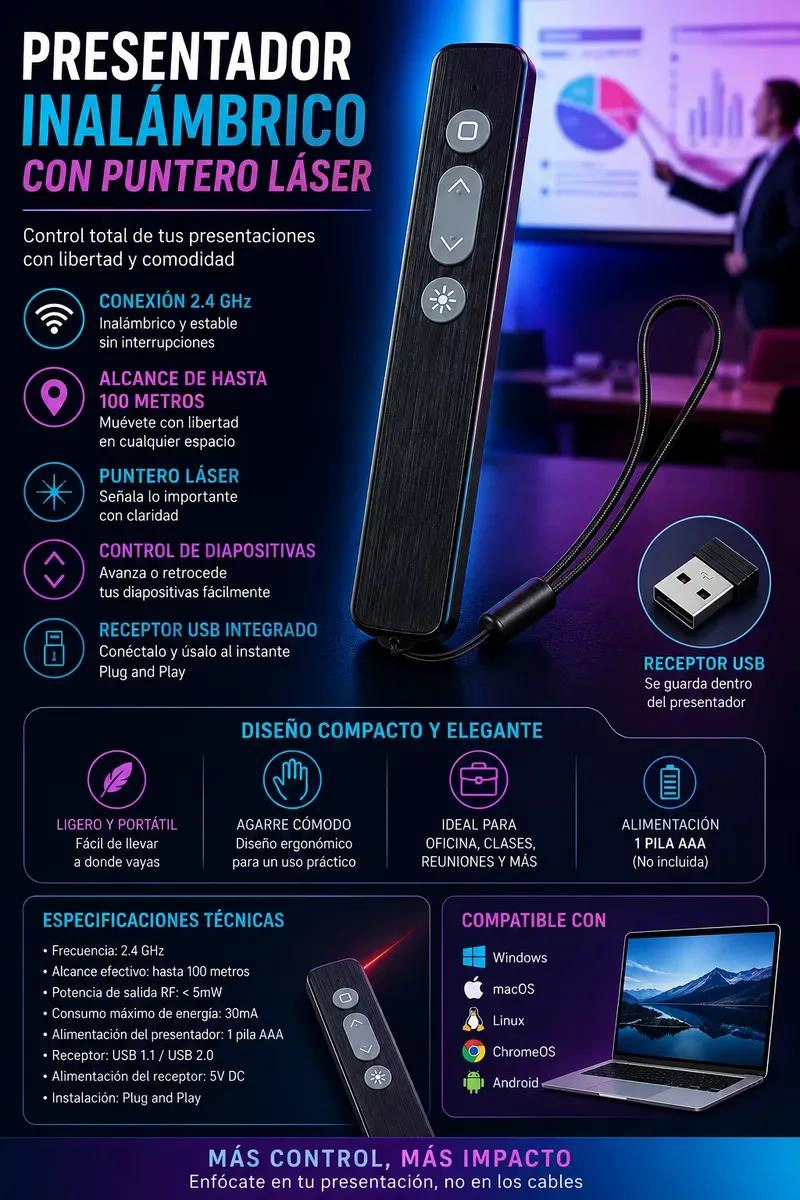 PRESENTADOR INALAMBRICO CON PUNTERO LASER Y USB 2.4 GHZ - 2
