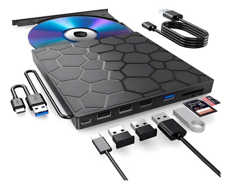 REPRODUCTOR EXTERNO MULTIFUNCIONAL USB TIPO C Y LECTOR DE TARJETAS - 1
