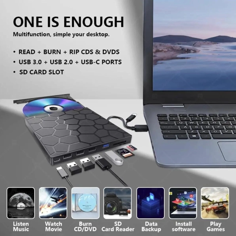 REPRODUCTOR EXTERNO MULTIFUNCIONAL USB TIPO C Y LECTOR DE TARJETAS - 8
