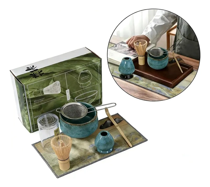 JUEGO DE TE  MATCHA JAPONE S DE CERAMICA AZUL CON ACCESORIOS - 1