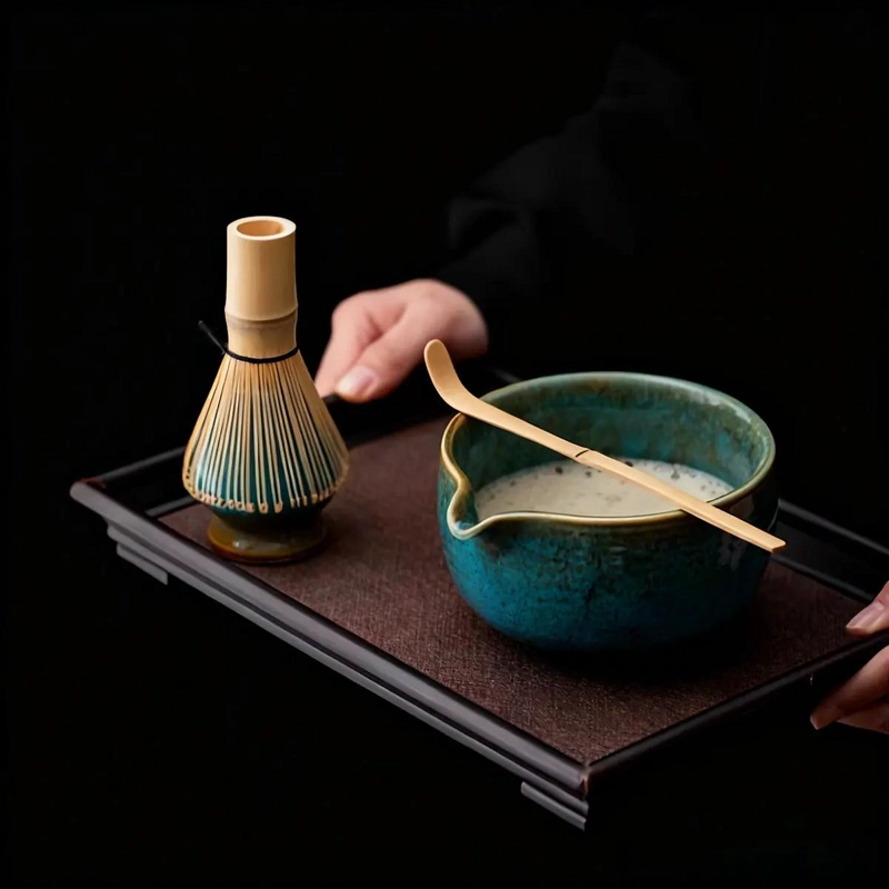 JUEGO DE TE  MATCHA JAPONE S DE CERAMICA AZUL CON ACCESORIOS - 5