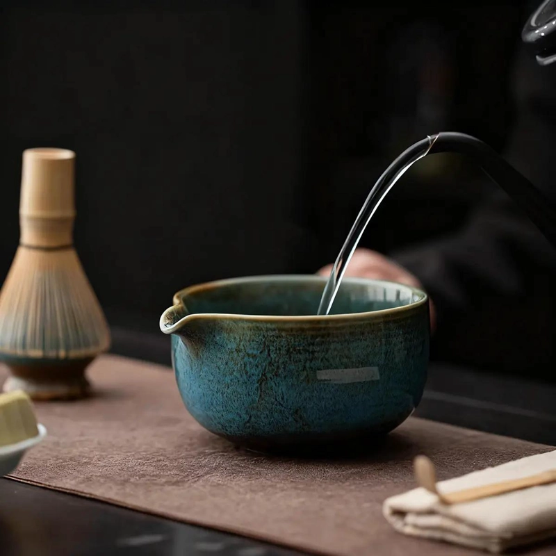 JUEGO DE TE  MATCHA JAPONE S DE CERAMICA AZUL CON ACCESORIOS - 7