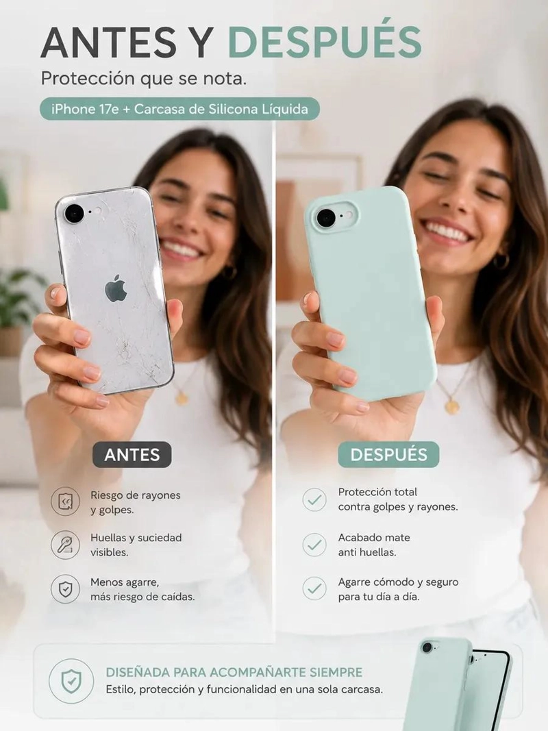 FUNDA ANTIHUELLAS VERDE MENTA PARA IPHONE 17E CON PROTECCION DE CAMARAS - 2