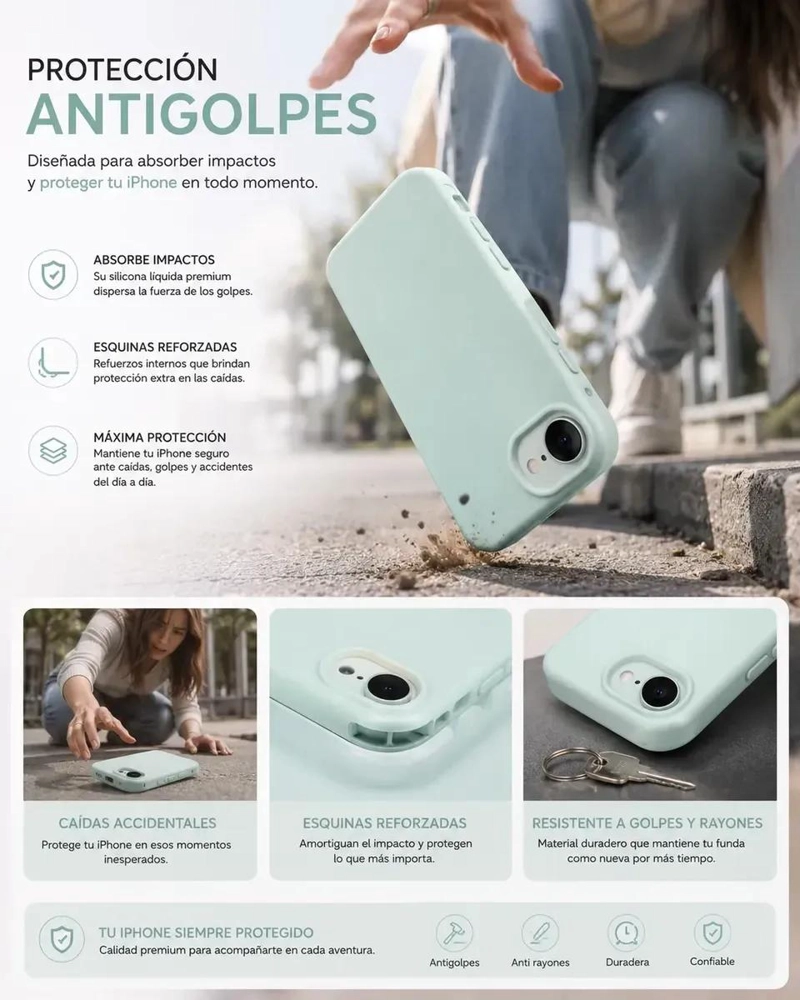 FUNDA ANTIHUELLAS VERDE MENTA PARA IPHONE 17E CON PROTECCION DE CAMARAS - 4